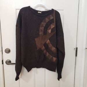Beltrami Vintage Elegant Dark Brown Sweater with Geometric Design